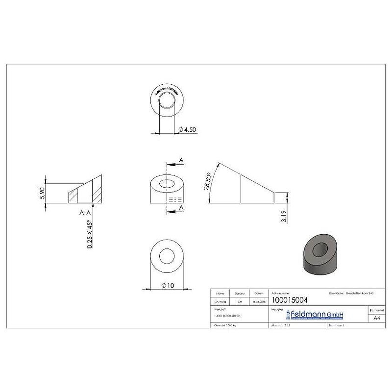 Moulded connection, for M4 thread, AISI304
