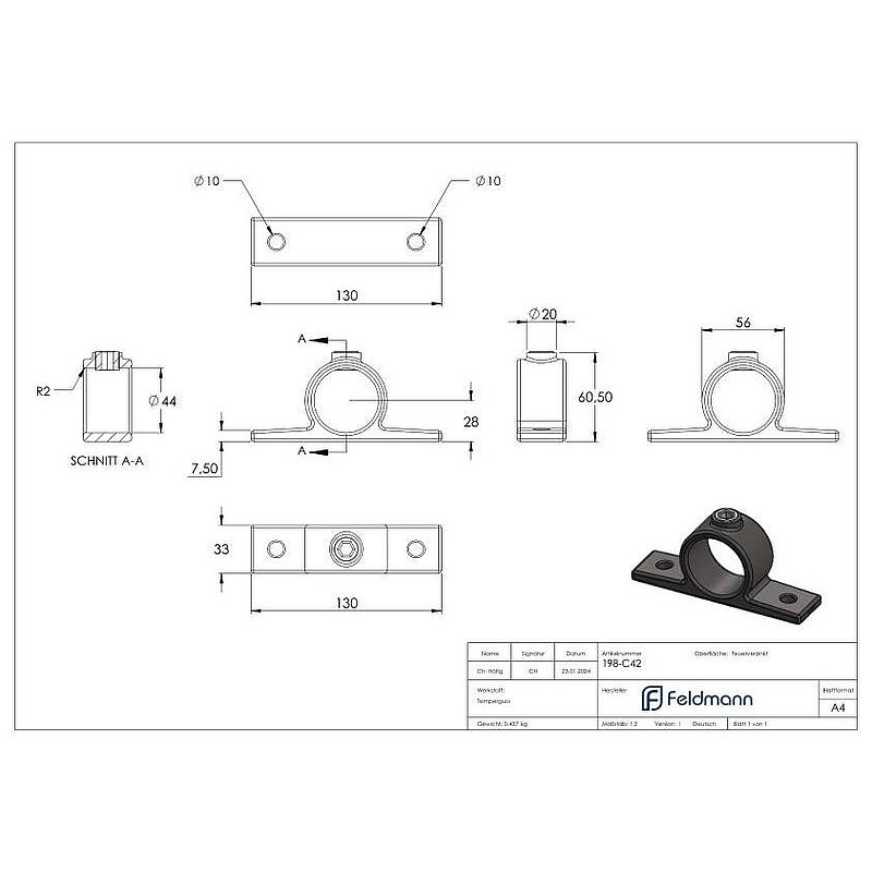 Bracket, for pipe Ø 42.4mm