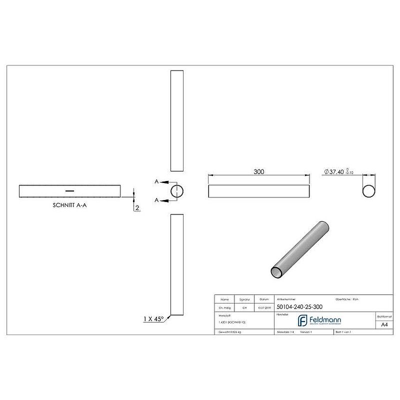 Verbindungsstück für Rohr 42,4x2,5mm, V2A