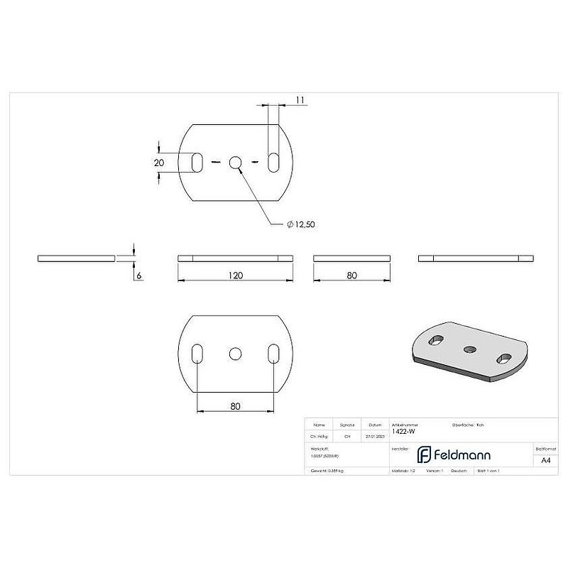 Plaque d'ancrage 120x80x6mm