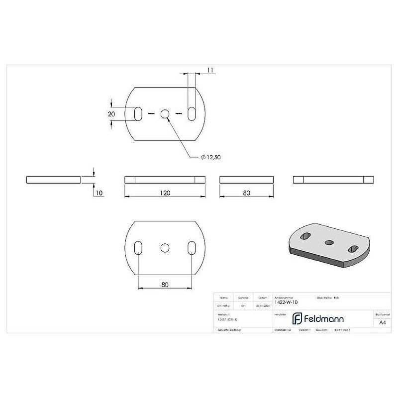 Plaque d'ancrage 120x80x10mm