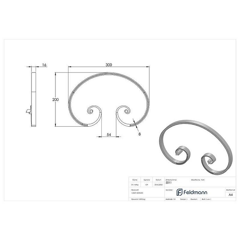 C-Schnecke 16x8mm, 200x300mm