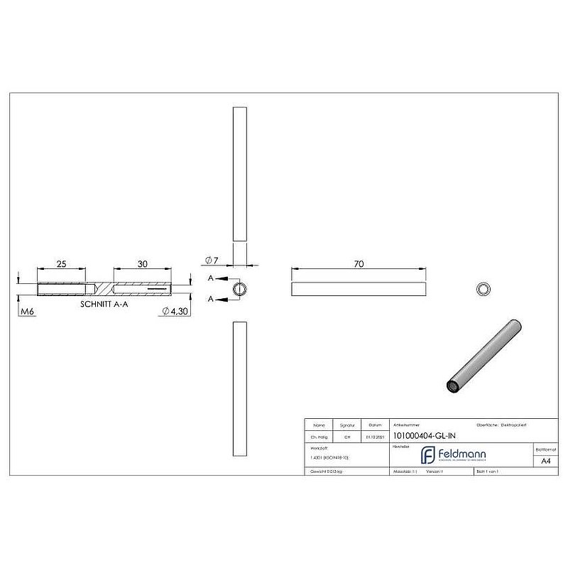 Threaded terminal for cable 4mm, AISI304