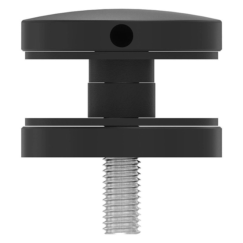 Point de fixation 52mm, jonction: droite, V2A, revêtu par poudre en RAL 9005 noir mat