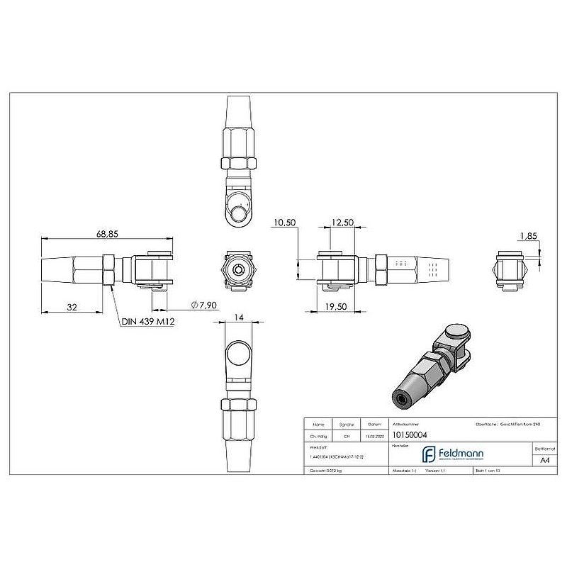 Fork terminal for self-assembly for cable Ø 4mm, AISI316
