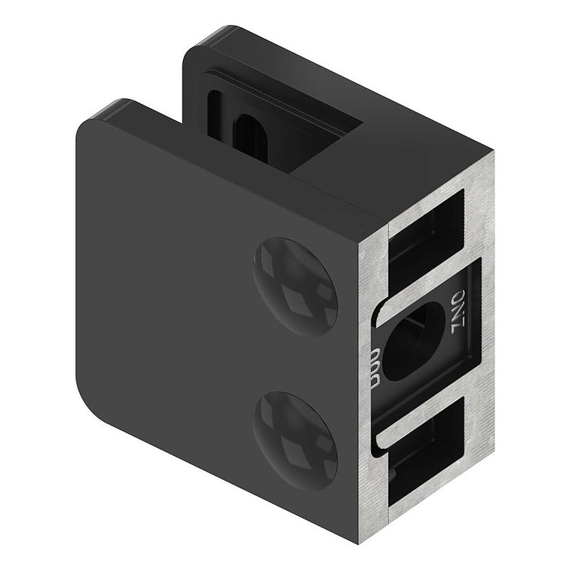 Glass clamp Mod. 11, 45x45x26mm, connection: flat, zinc powder coated RAL 9005 mat