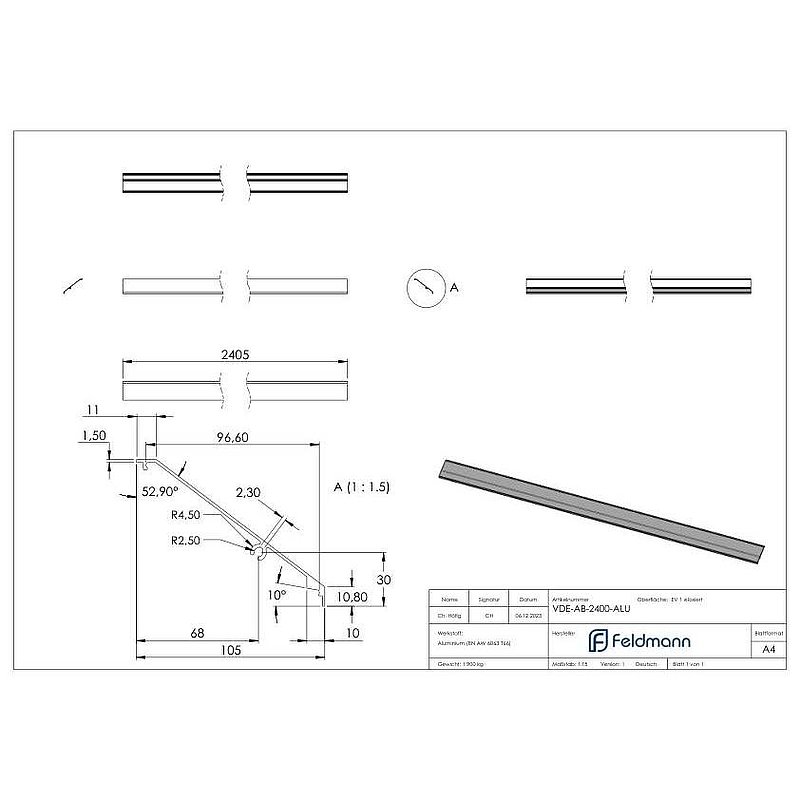Design-Abdeckung für eleganza canopy, L: 2405mm, Aluminium E4/EV1