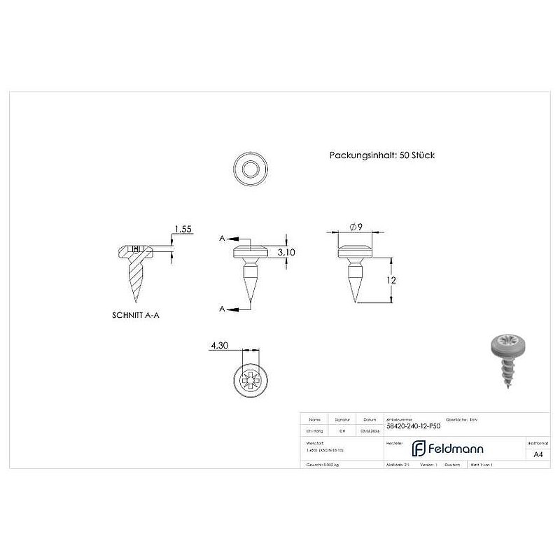 LUNORA® 50er Schrauben Set, zur Befestigung im Holz-Nutrohr 42,4mm
