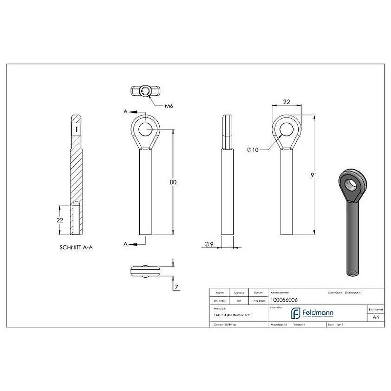 Eye ends with M6 internal thread