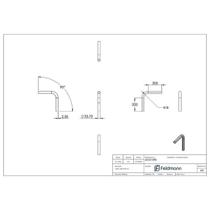 Rohrbogen 90°, aus Rohr 33,7x2,5mm, V2A