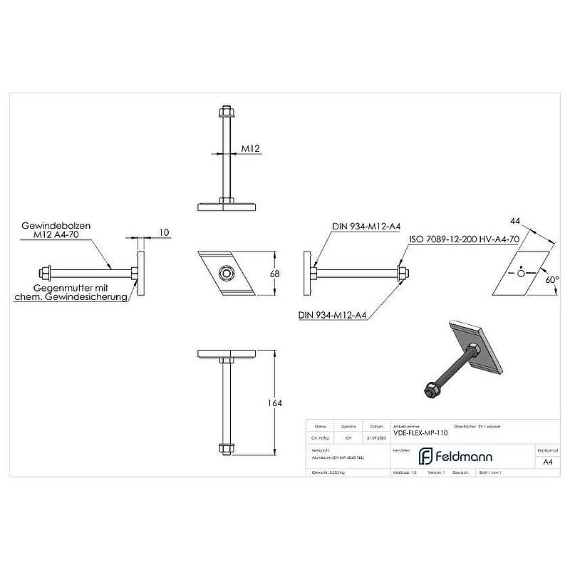 Montage-Platte für Montage-System FLEX:MOUNT PRO, L=164mm