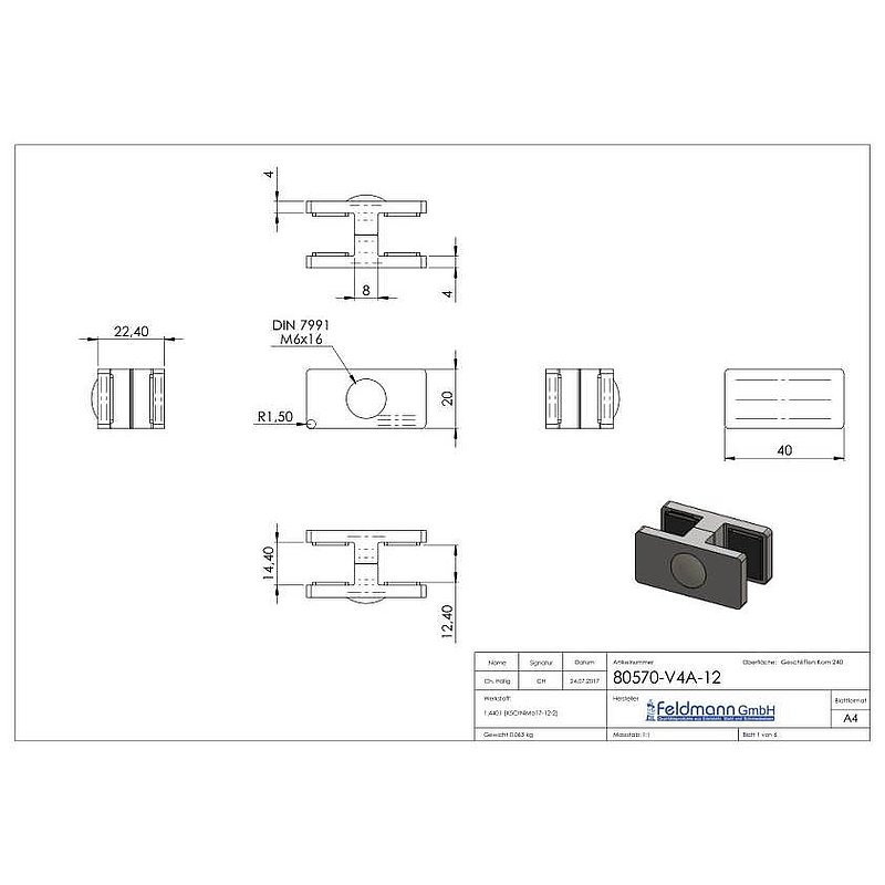 Glass leveller for all-glass railings, for glass 12.76 - 13.52 mm