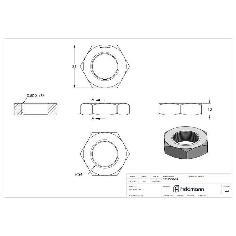 Hexagon nut M24, flat shape