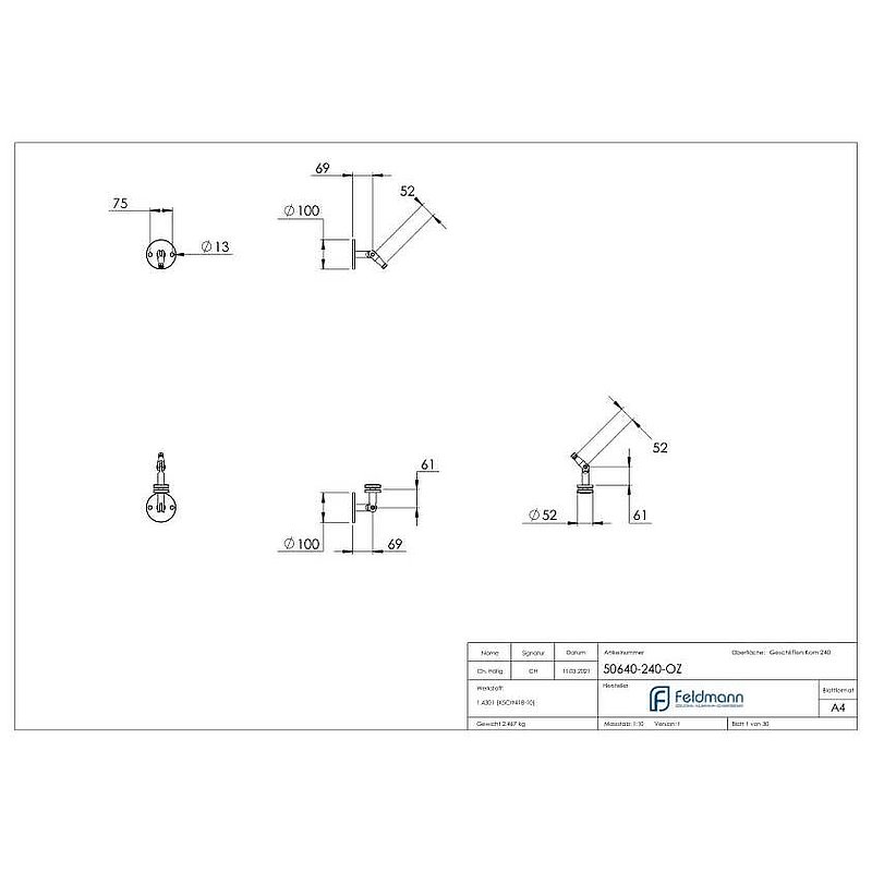 Canopy system suspended, without tension rod, AISI304