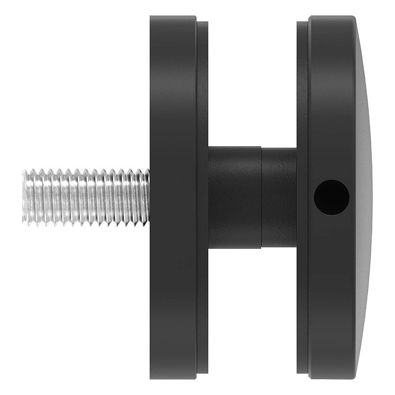 Glaspunkthalter 62mm, Anschluss: flach, V2A, pulverbeschichtet in RAL 9005 schwarz matt