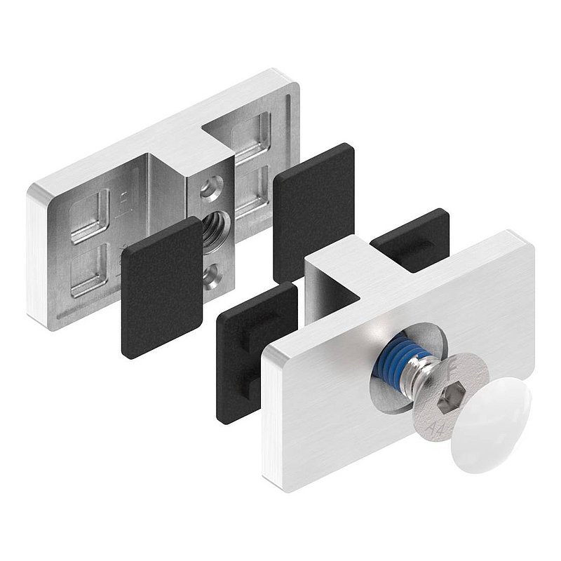 Glass leveller for all-glass railings, for glass 16.76 - 17.52 mm