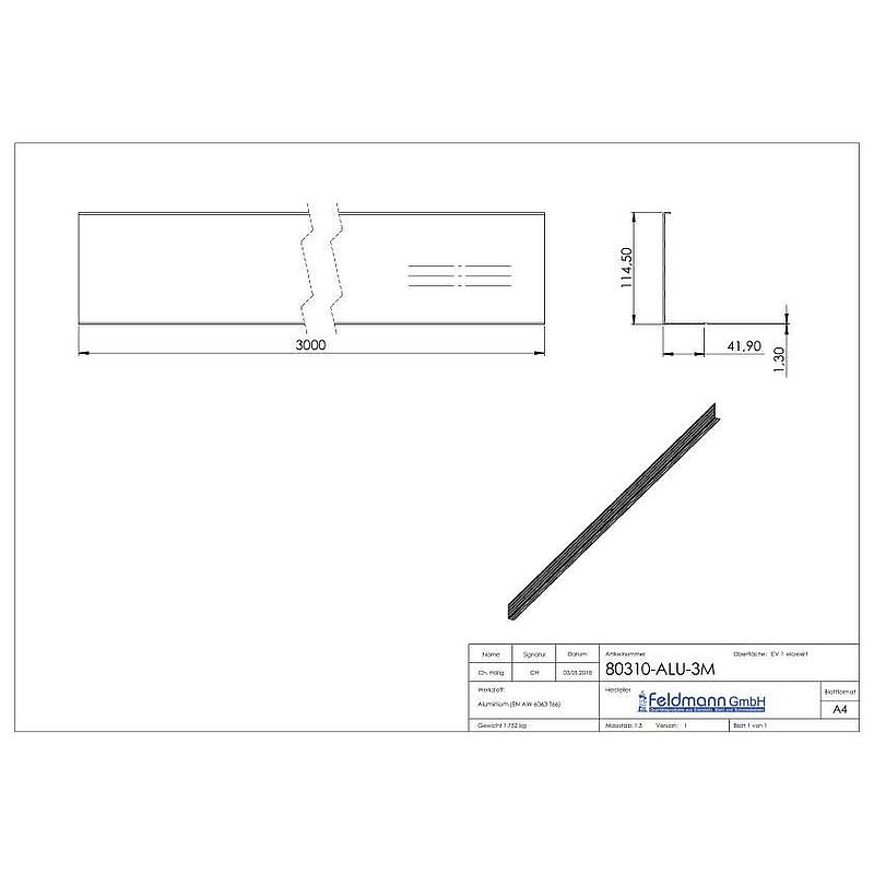 Cover for aluminium profile 80300-ALU, L: 3000mm
