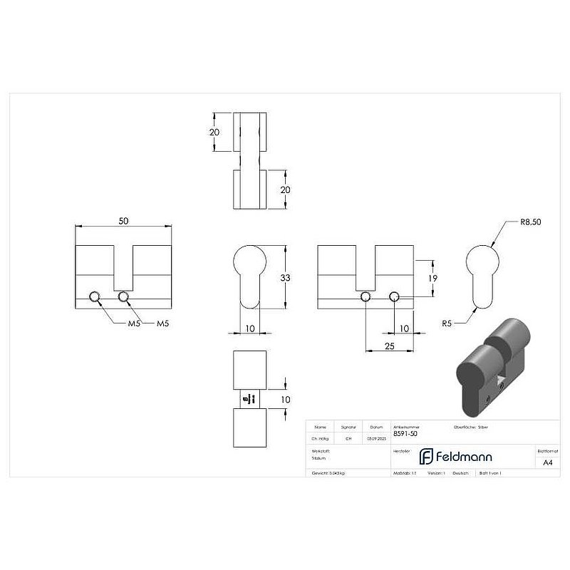 blind cylinder with a length of 50mm