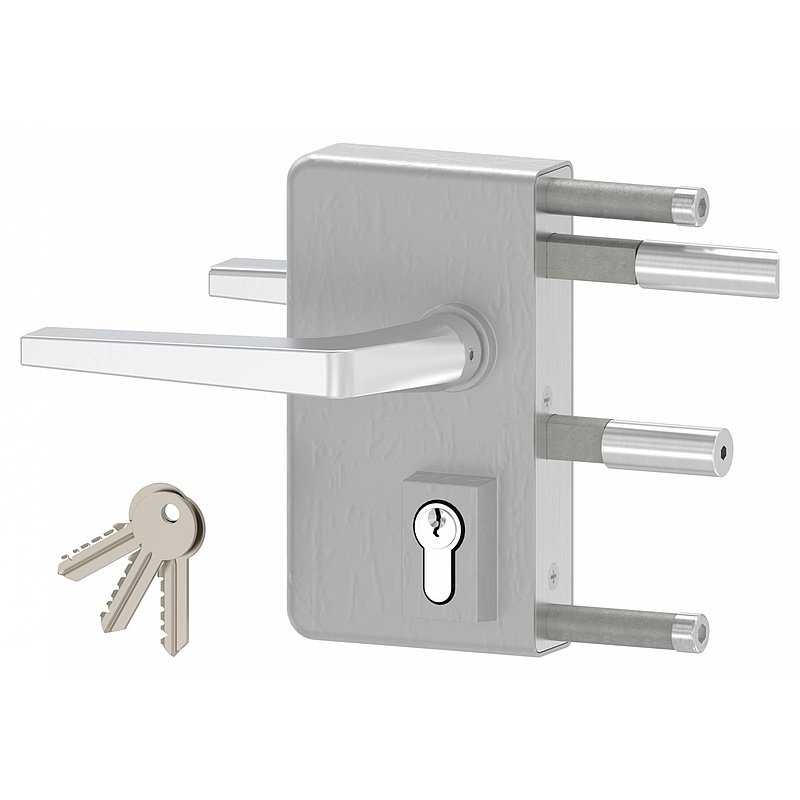 Gittertorschloss GTS 2 für Rohrstärke 60-80mm, Gehäuse blank