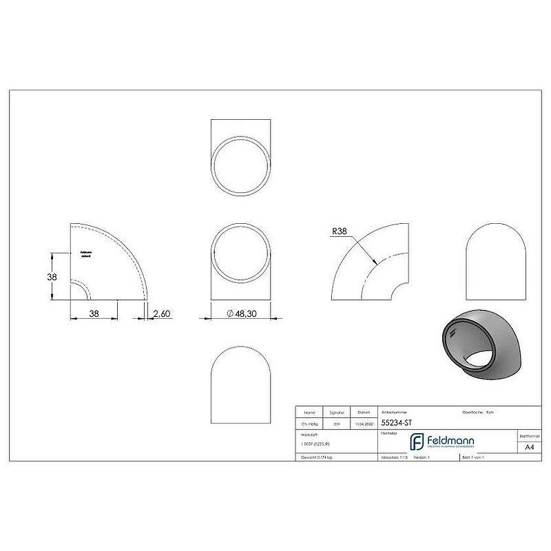 Schweißbogen 90°, 48,3x2,6mm