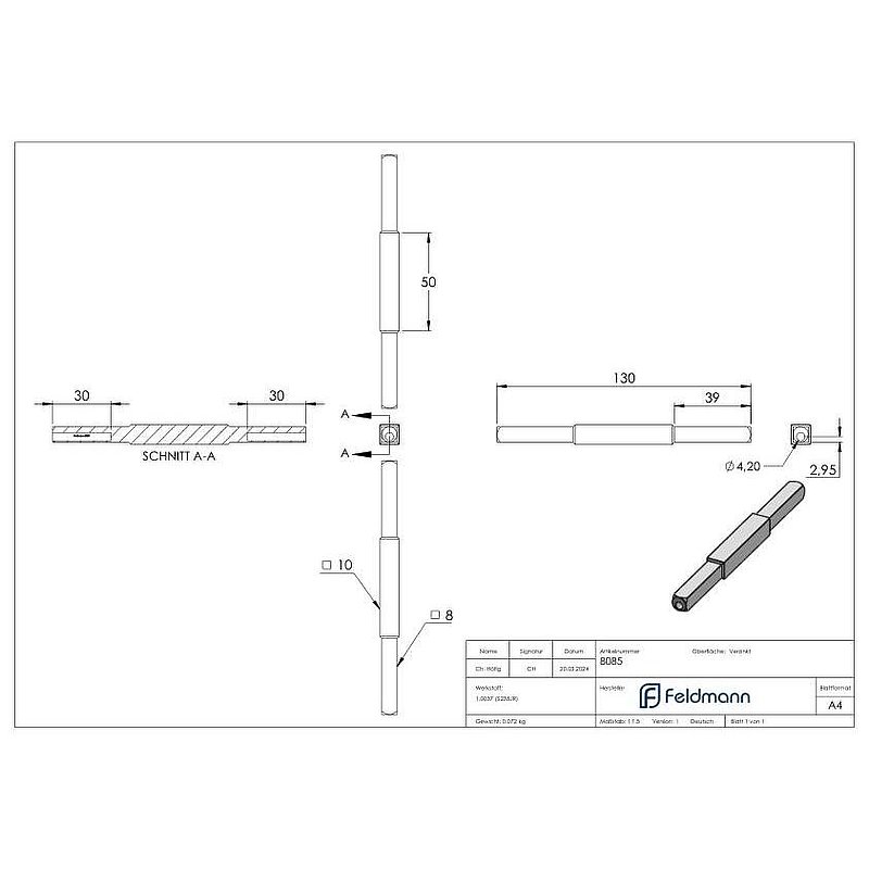 Drückerstift, verzinkt