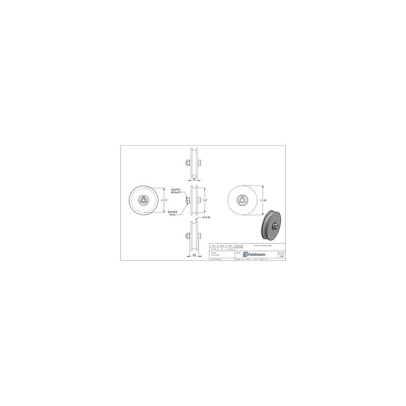 Sliding gate roller with round groove, Ø 140mm, for rail Ø 20mm, 2 ball bearings, galvanised
