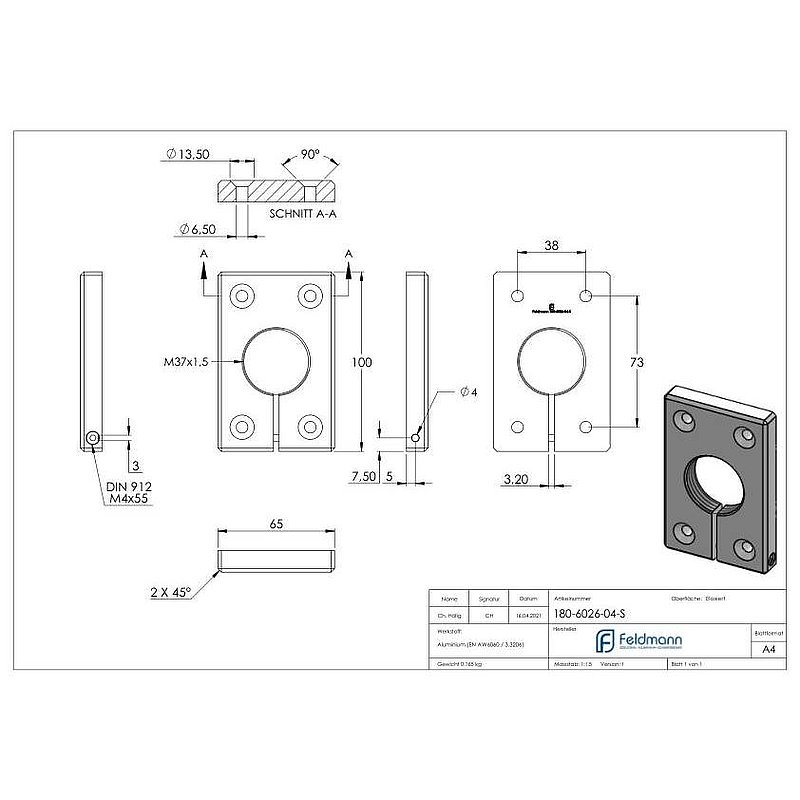Montageplatte eckig 65x100mm