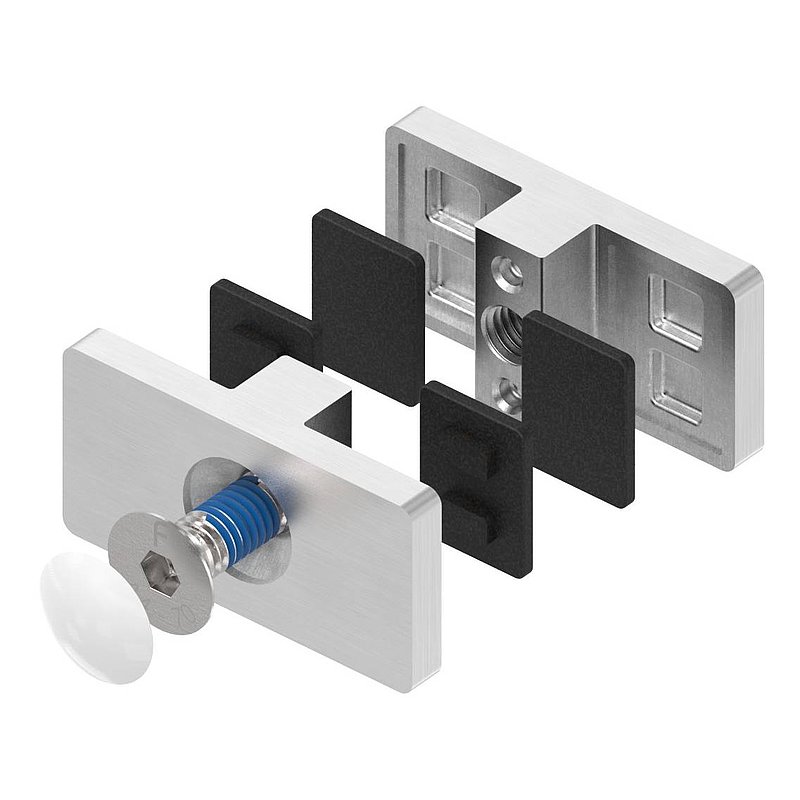 Glass leveller for all-glass railings, for glass 12.76 - 13.52 mm