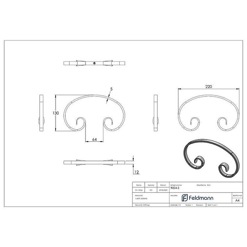 Volute en forme de C 12x5mm, 130x220mm