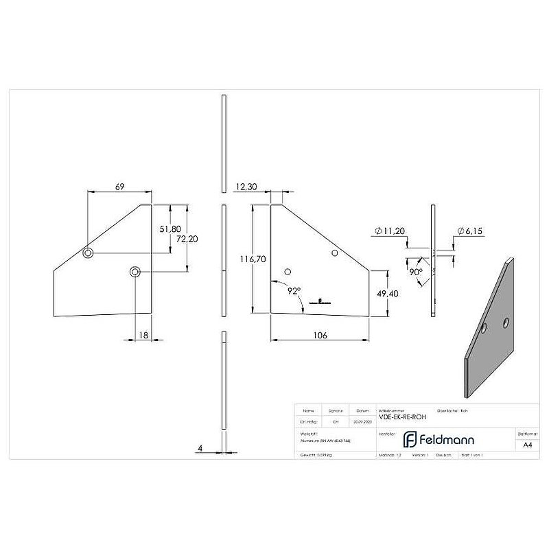 Embout latéral droit pour eleganza canopy, brut