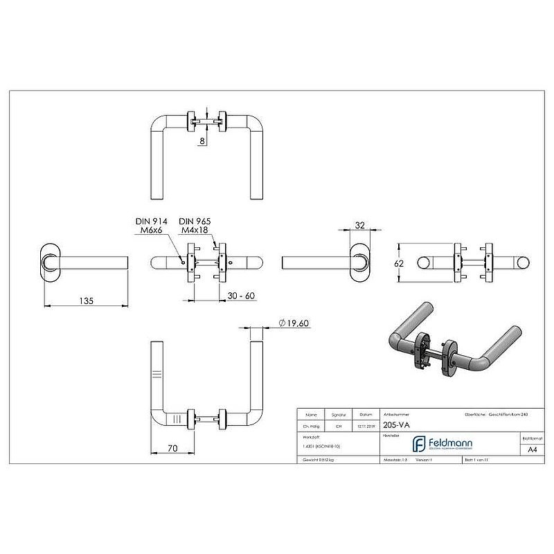 Pair of lever handles,, rotatable AISI304