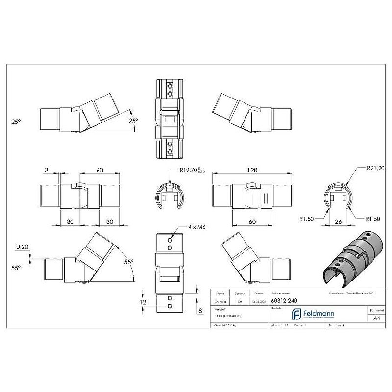 Verbinder flexibel für Nutrohr 42,4mm, V2A