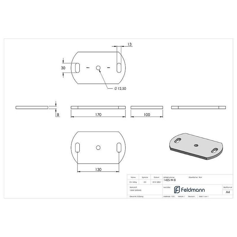 Plaque d'ancrage 170x100x8mm