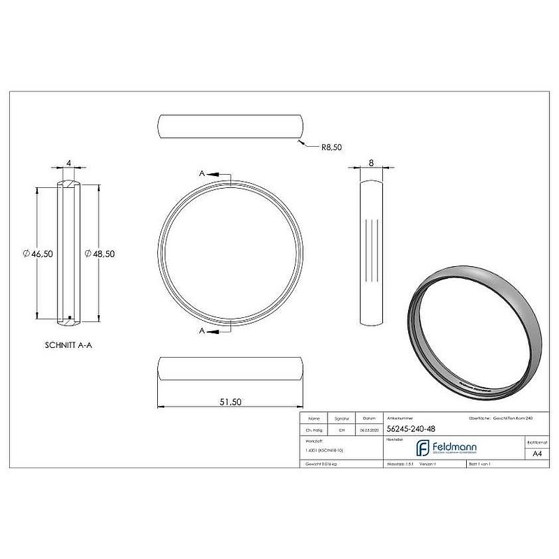 Ring für Rohr 48,3mm, V2A