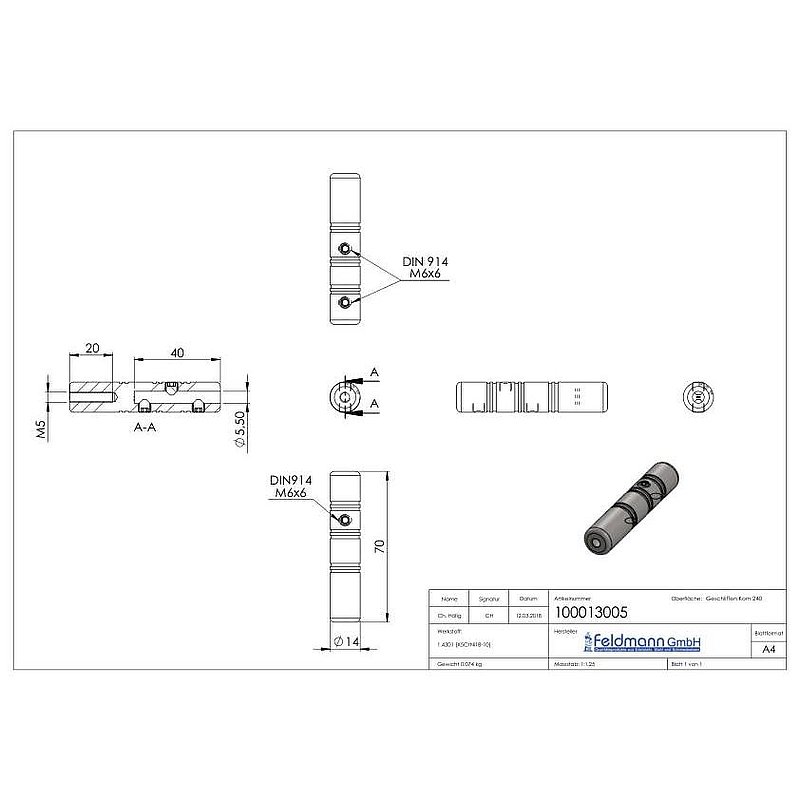 Gewindeterminal zur Selbstmontage, für 5mm Seil, V2A