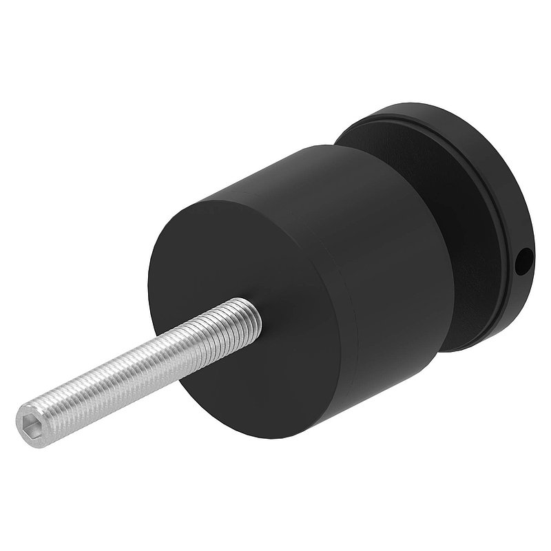 Point de fixation 52mm, plat, réglable, V2A, revêtu par poudre en RAL 9005 noir mat