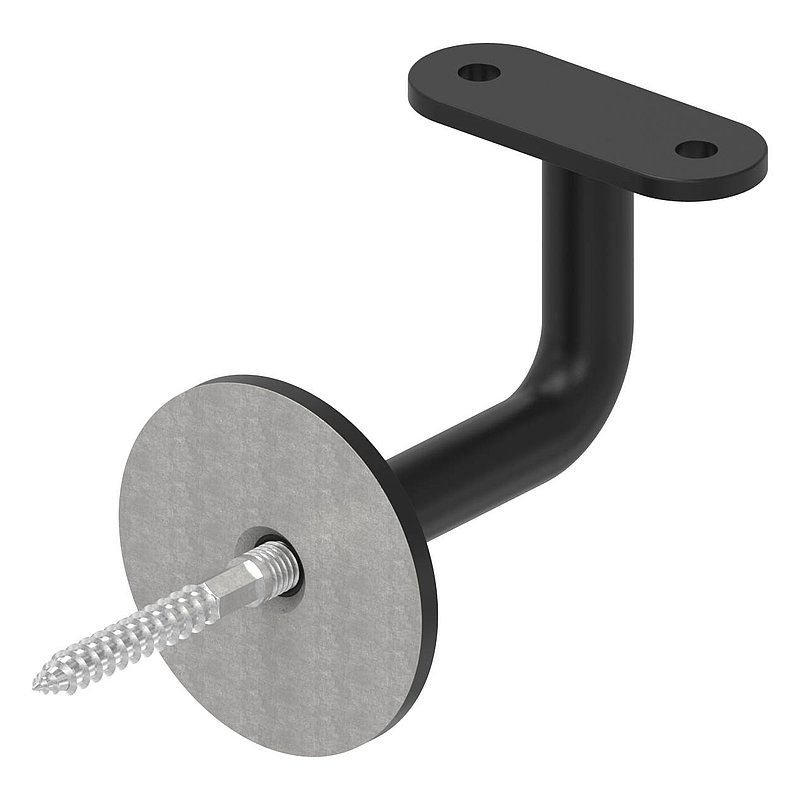 Handrail holder with flat plate, (round plate and bracket welded), V2A coated in RAL 9005