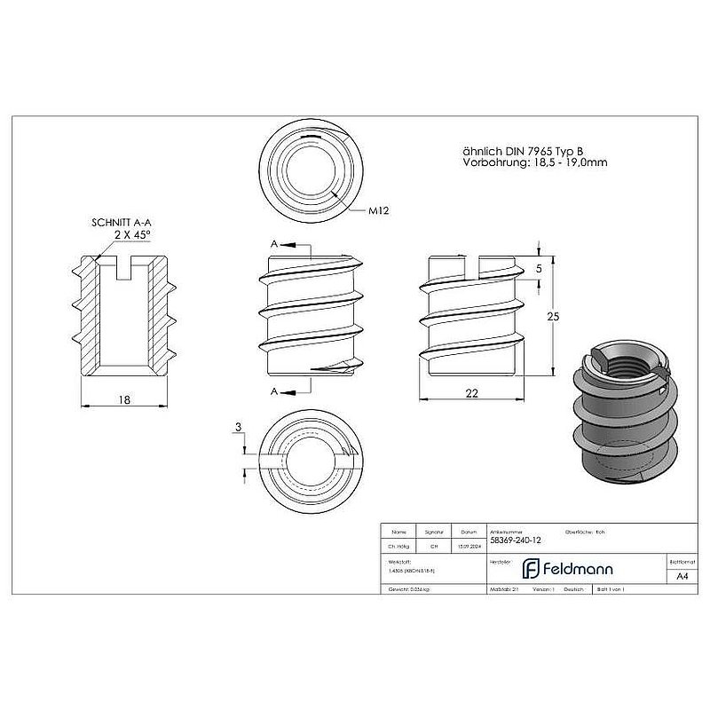Rampa-Muffe M12x25, V2A