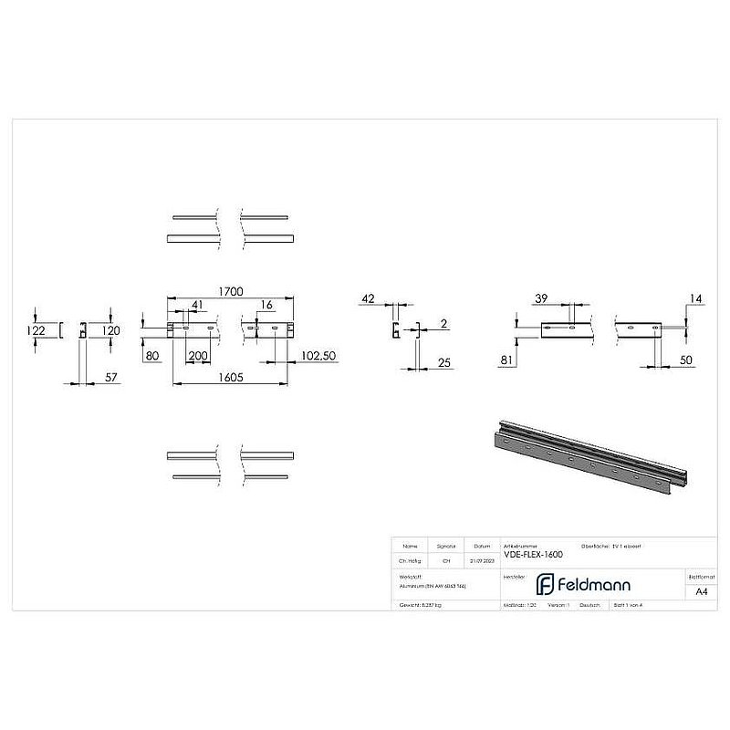 FLEX:MOUNT PRO Profil-Set für eleganza canopy Vordach 1600