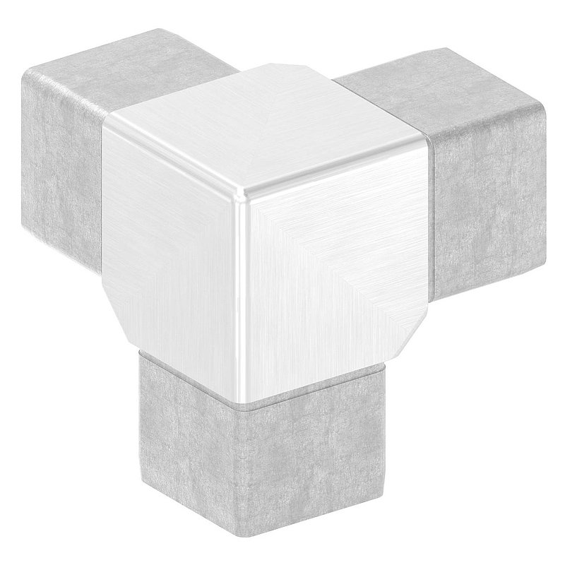 Eckstück 90° mit 3 Abgängen, für Rohr 40x40x2,0mm, V4A