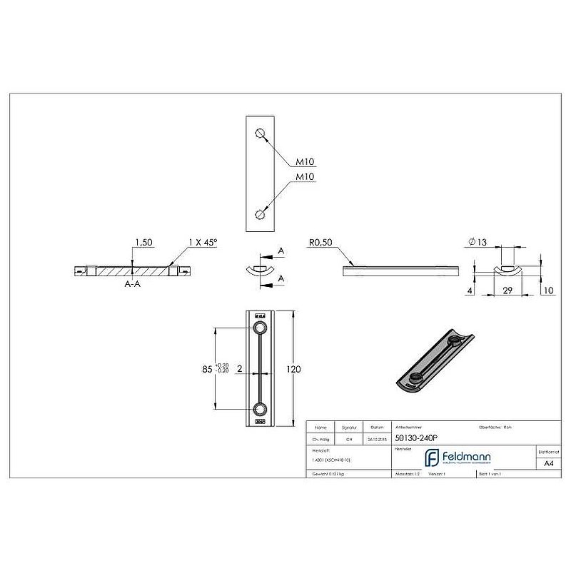 Plaque de renforcement pour article 50130-240, V2A