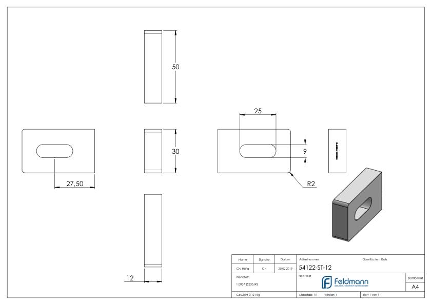 Anschweißlasche eckig 50x30x12mm