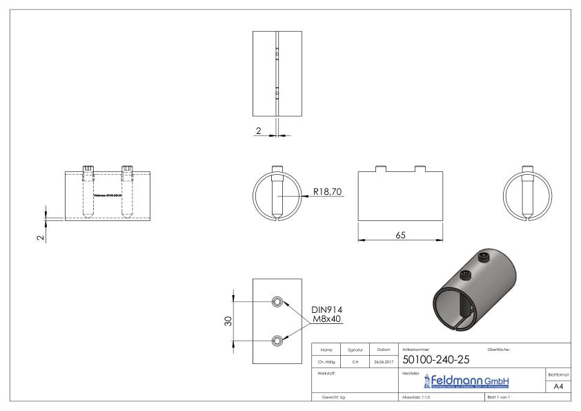 Verbindungshülse für Rohr 42,4x2,5mm, V2A