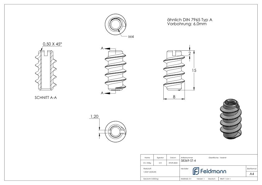 Rampa-Muffe M4x15, Stahl verzinkt