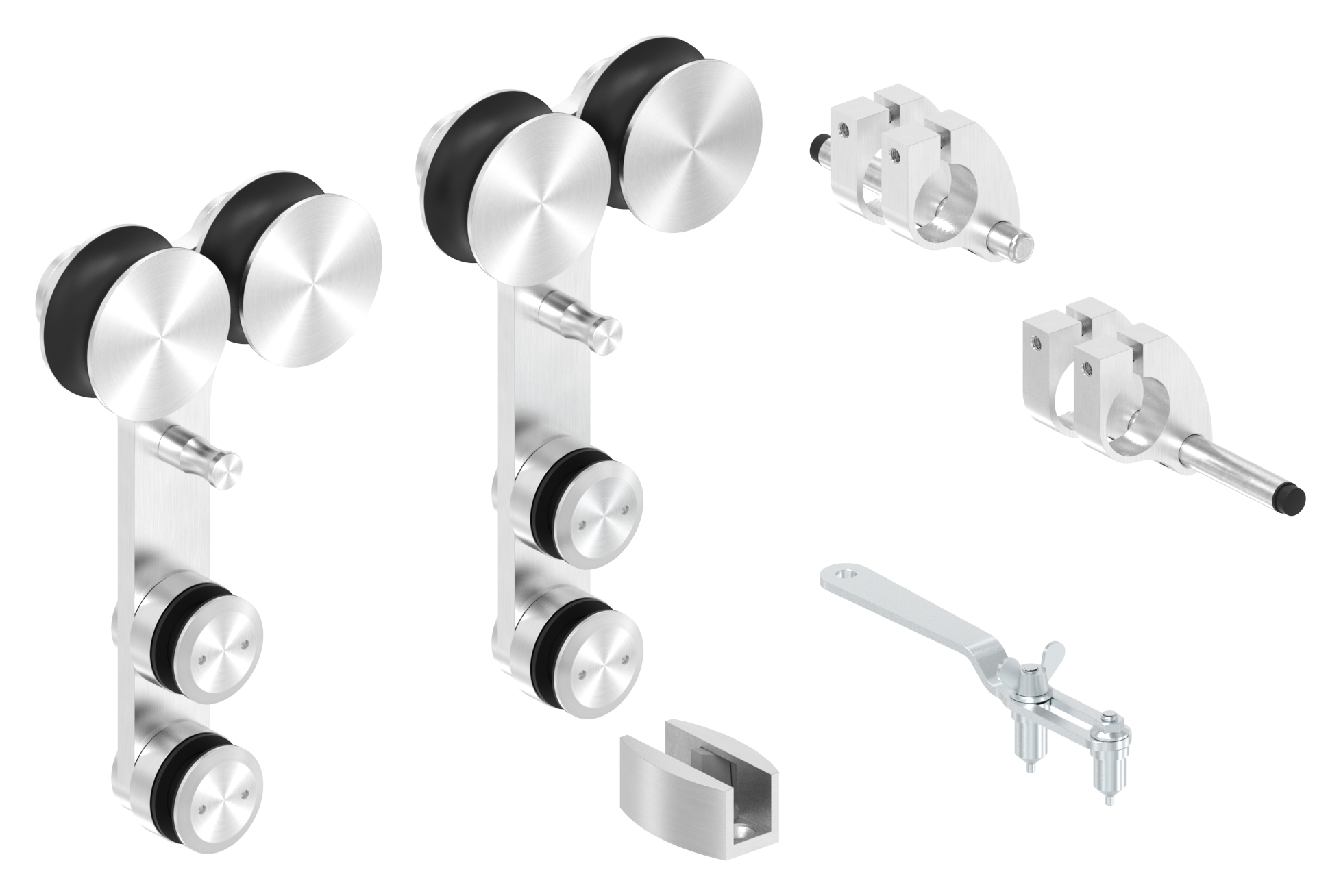 Set mit Doppelrollwägen für Glasschiebetüren, V2A
