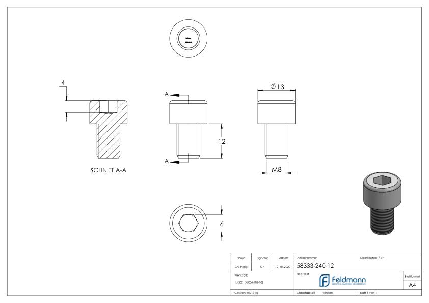 Zylinderkopfschraube M8x12 V2A DIN 912 Zylinderkopfschraube M8x12 V2A DIN 912