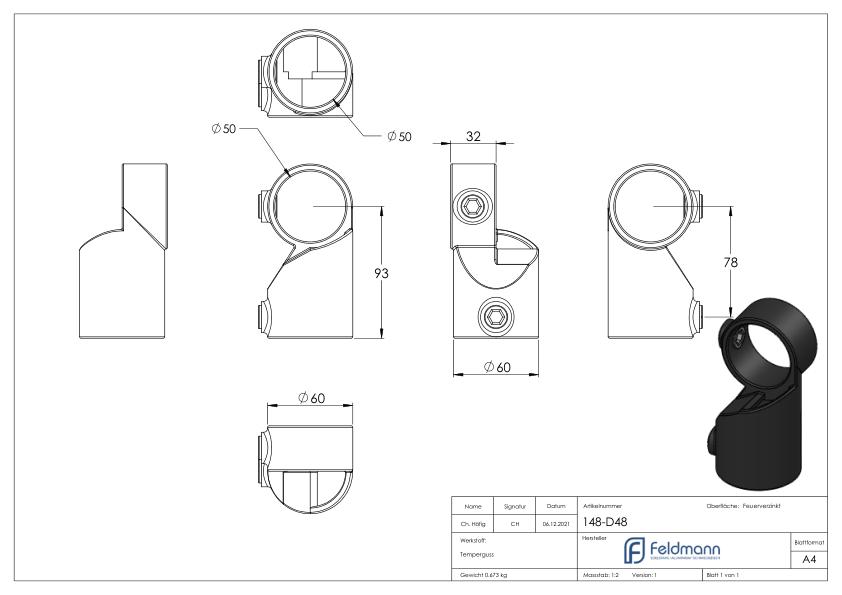 Gelenk, verstellbar, für Rohr Ø 48,3mm