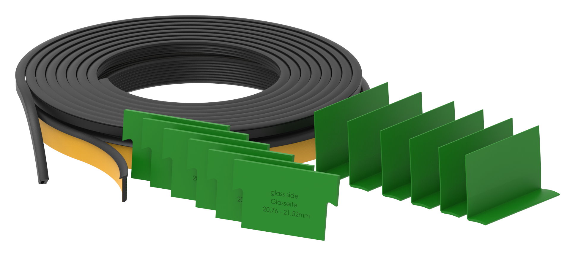 Montageset für 3m Aluprofil für Glas 20,76 - 21,52mm
