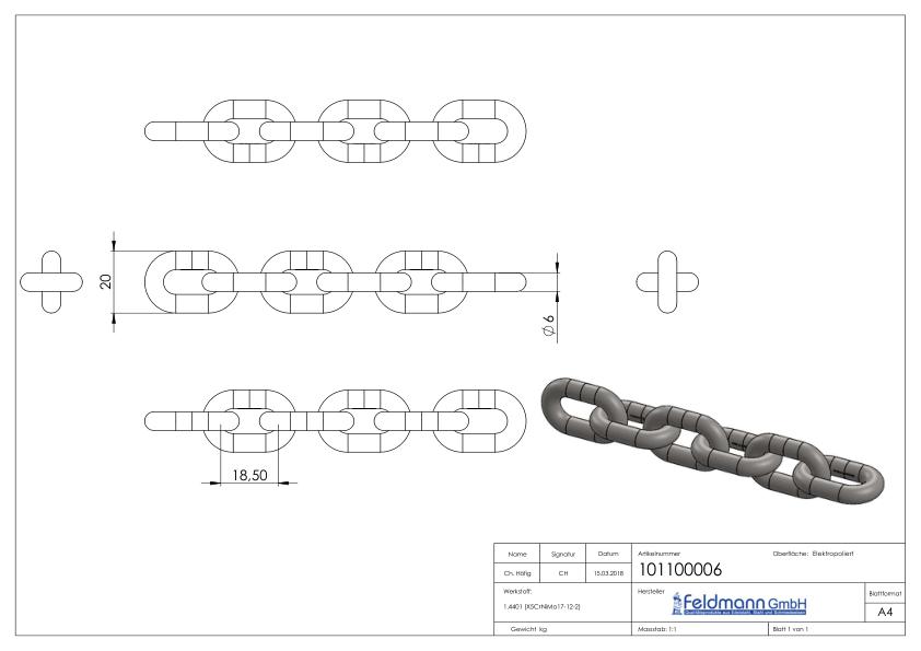 VA-Kette DIN 766, Ø 6mm
