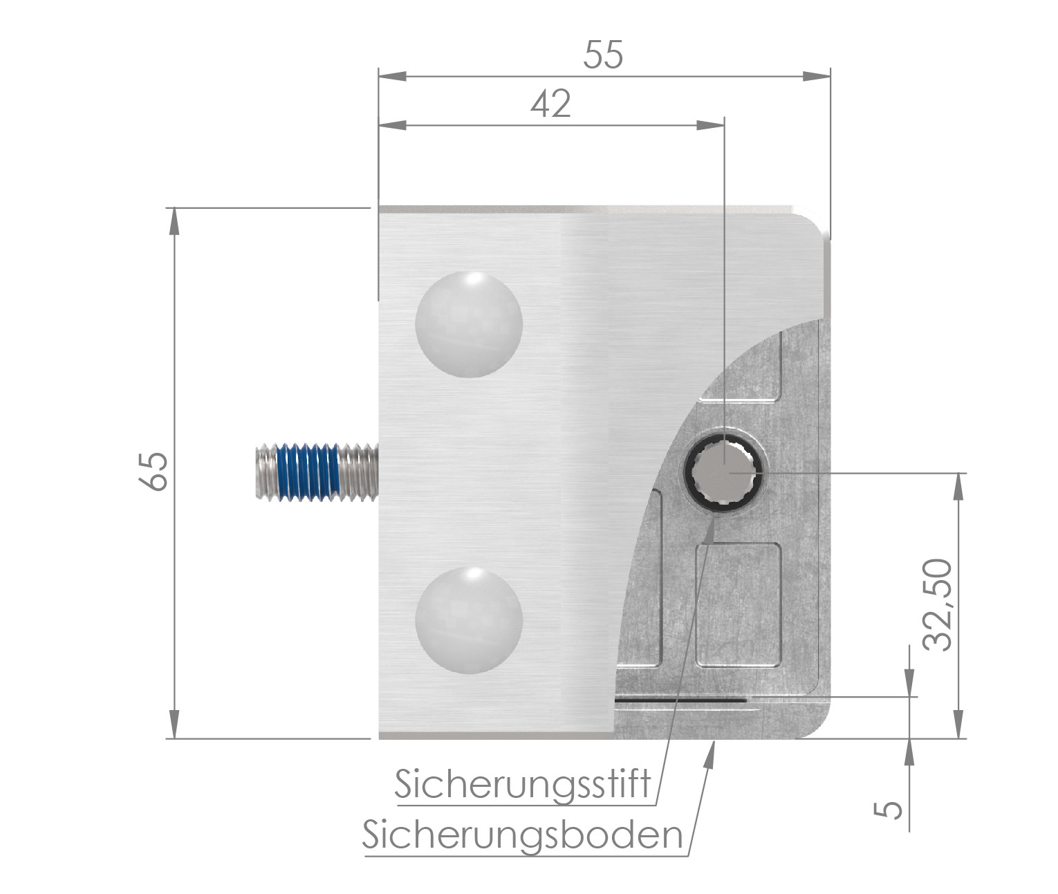 Glasklemme Mod. 35, Anschluss: 60,3mm, V2A